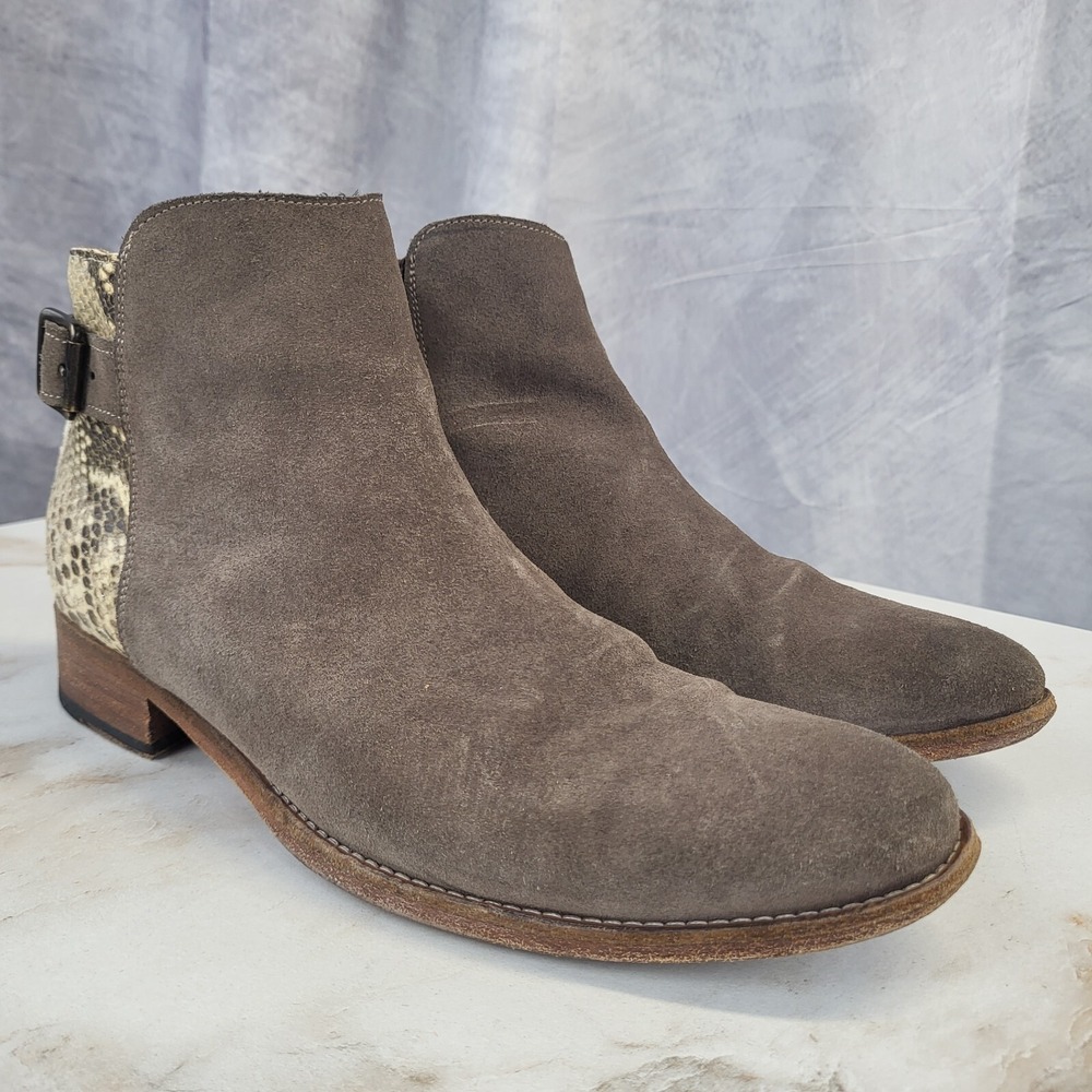 Anthonlogy Paris Genuine Snake & Suede Buckle Ankle Boots Women's 41